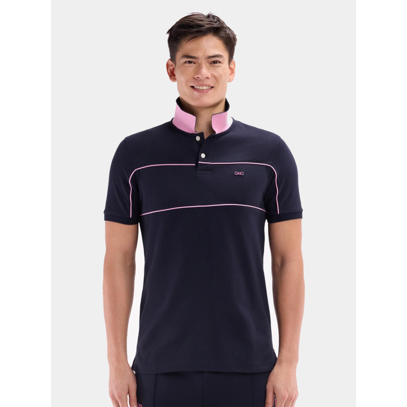 Polo en coton à découpes passepoilées bleu nuit homme - Eden Park