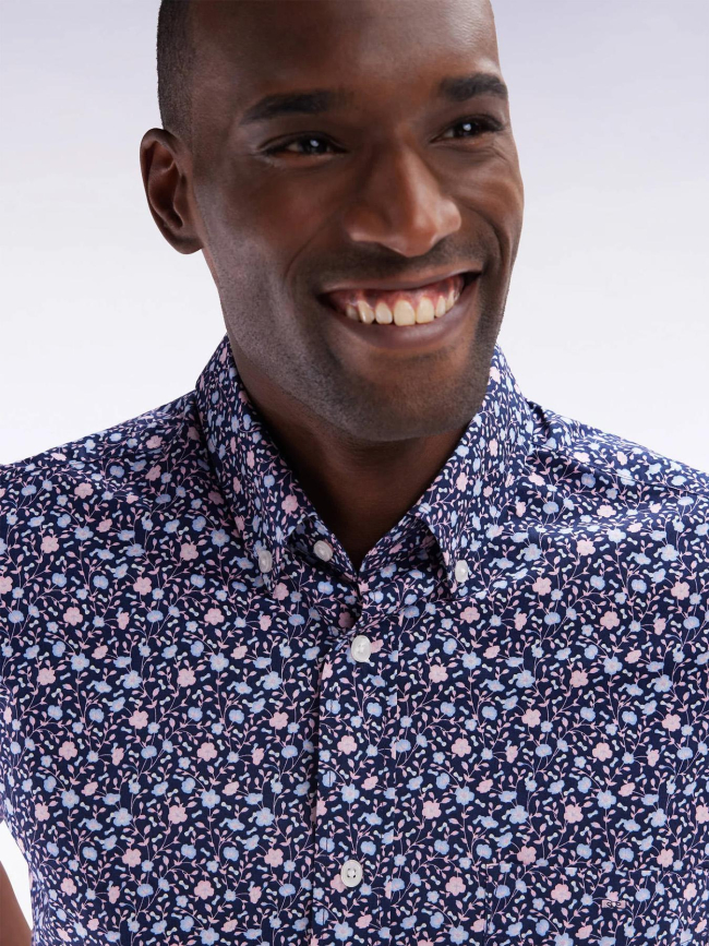 Chemise à manches courtes imprimé floral bleu homme - Eden Park