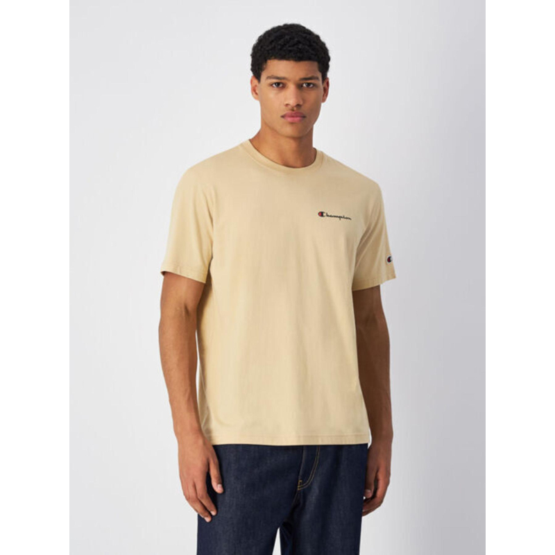 T-shirt crewneck à petit logo beige homme - Champion