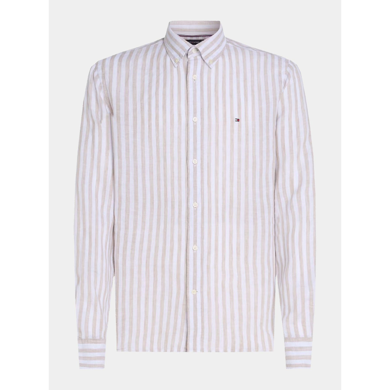Chemise en lin rayée essential beige homme - Tommy Hilfiger