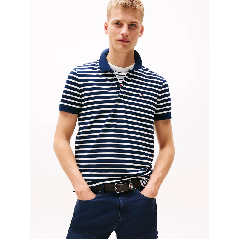 Polo rayé slim placket bleu marine homme - Tommy Jeans