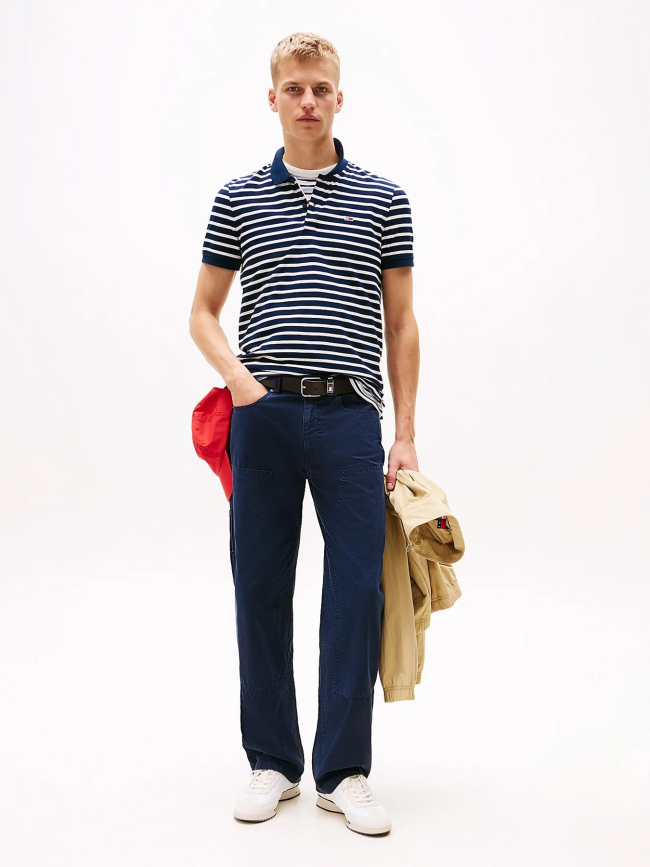 Polo rayé slim placket bleu marine homme - Tommy Jeans