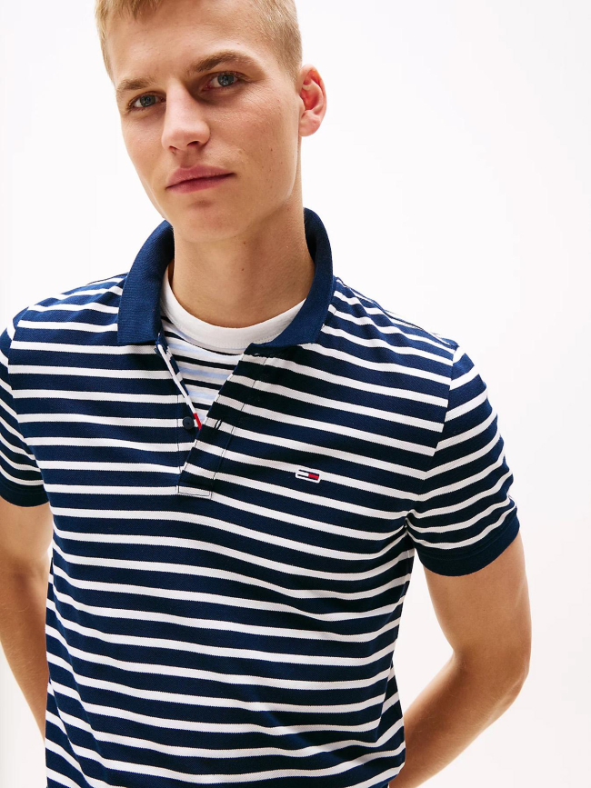 Polo rayé slim placket bleu marine homme - Tommy Jeans