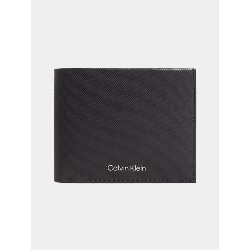 Portefeuille 2 volets en cuir texturé noir homme - Calvin Klein