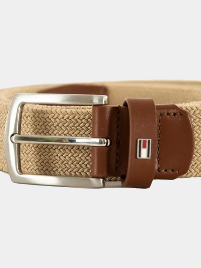 Ceinture texturée à boucle carrée beige homme - Tommy Hilfiger