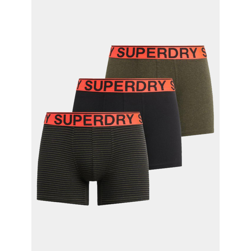 Pack de 3 boxers en coton noir et kaki homme - Superdry