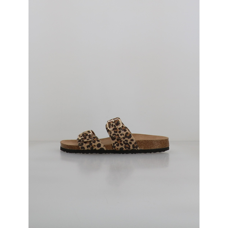 Sandales double bride maxi léopard beige femme - Only