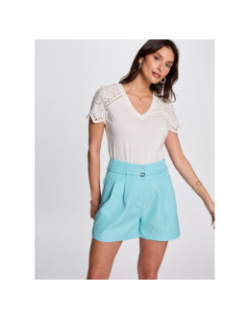 T-shirt col v manche dentelle maty blanc femme - Morgan