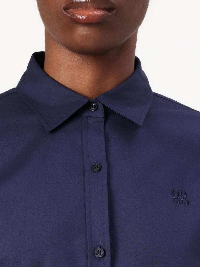 Chemise uni logo brodé bleu marine femme - Hugo