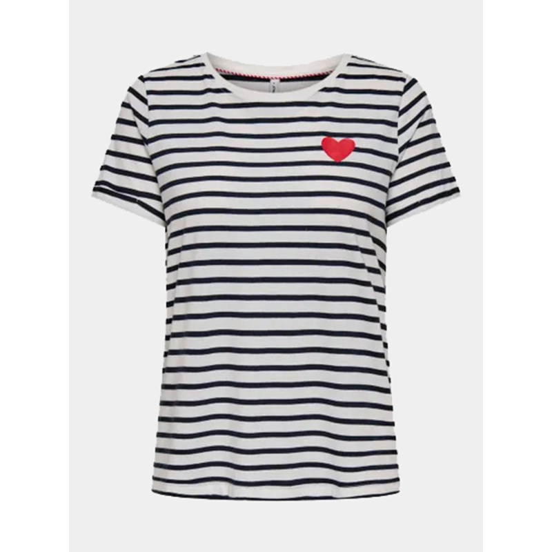 T-shirt rayé livy coeur blanc femme - Only
