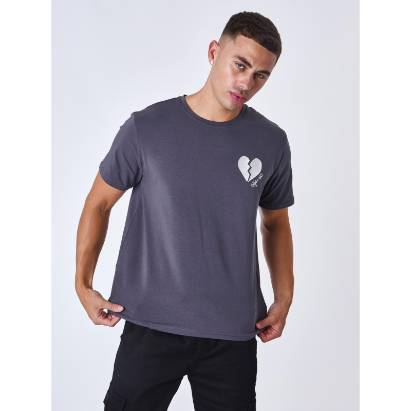 T-shirt cœur brisé brodé gris homme - Project X Paris