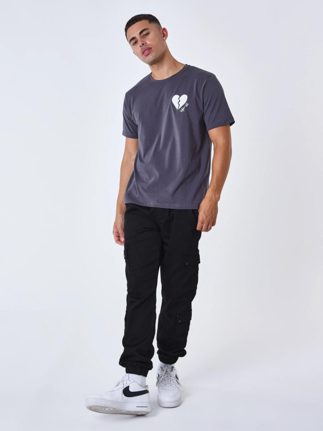 T-shirt cœur brisé brodé gris homme - Project X Paris