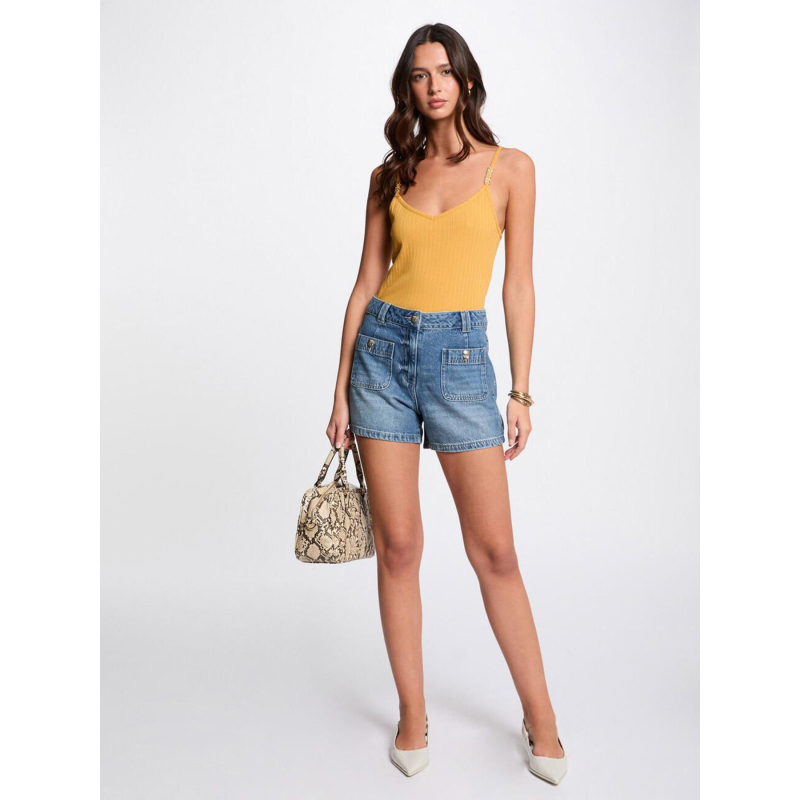 Débardeur côtelé bao jaune femme - Morgan