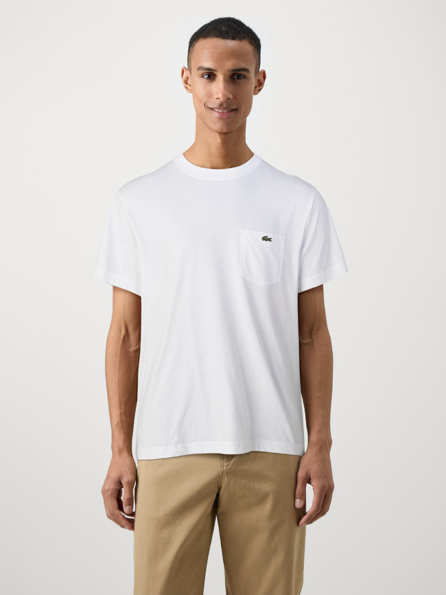 T-shirt en coton avec poche poitrine blanc homme - Lacoste