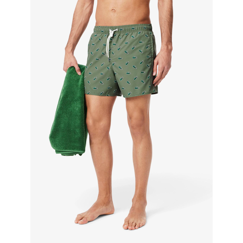 Short de bain court imprimé crocodile kaki homme - Lacoste