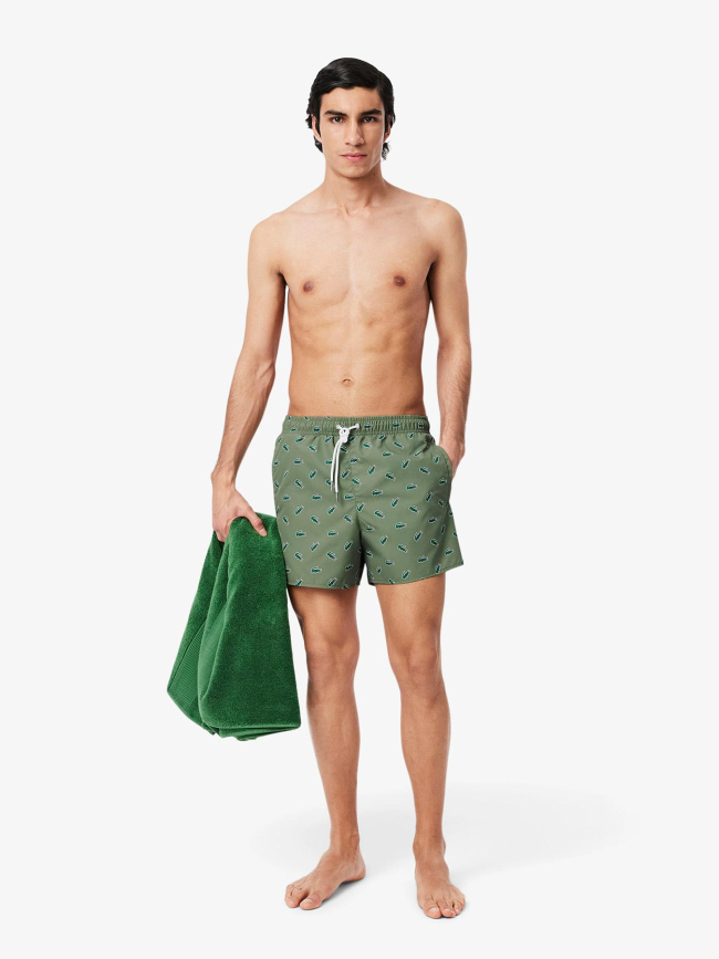 Short de bain court imprimé crocodile kaki homme - Lacoste