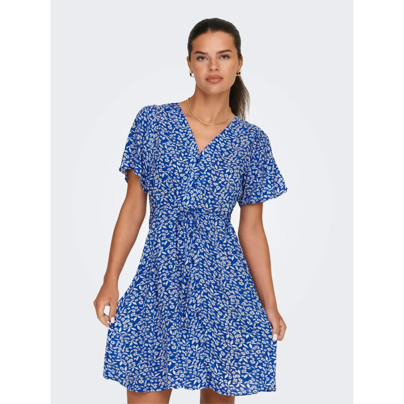 Robe courte à fleurs evida bleu femme - Only