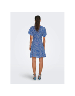 Robe courte à fleurs evida bleu femme - Only