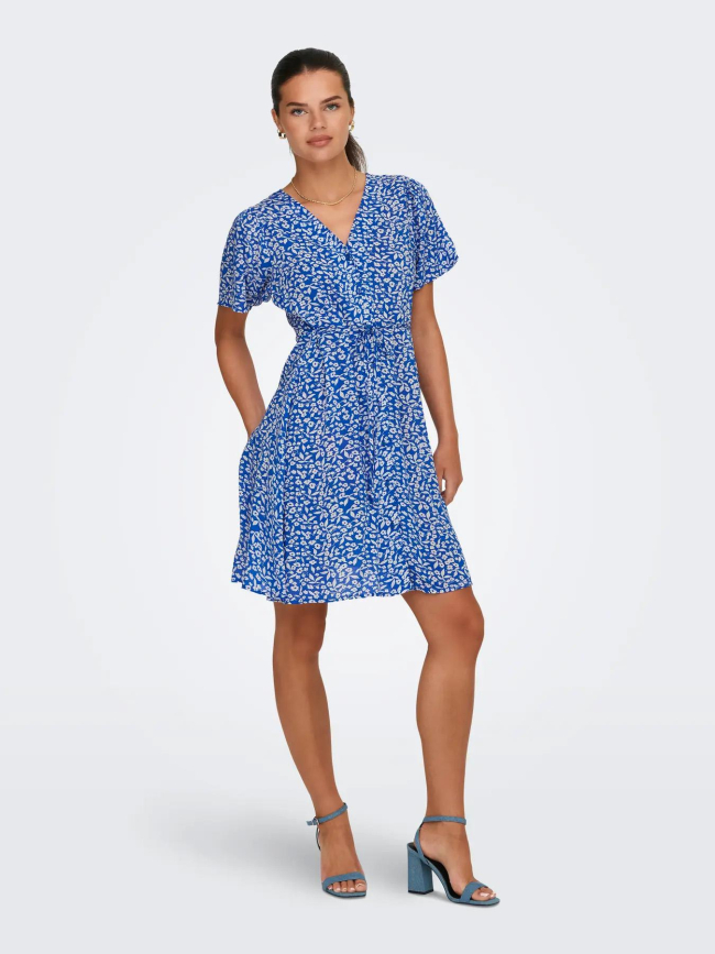 Robe courte à fleurs evida bleu femme - Only