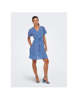 Robe courte à fleurs evida bleu femme - Only