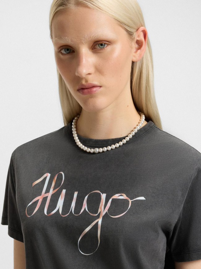 T-shirt logo ruban damacia gris anthracite femme - Hugo