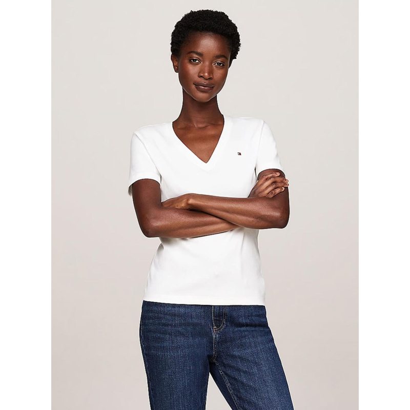 T-shirt col v new slim cody blanc femme - Tommy Hilfiger