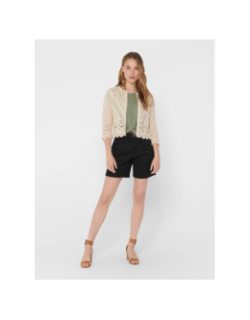 Gilet crop en maille ajouré sun beige femme - Jdy