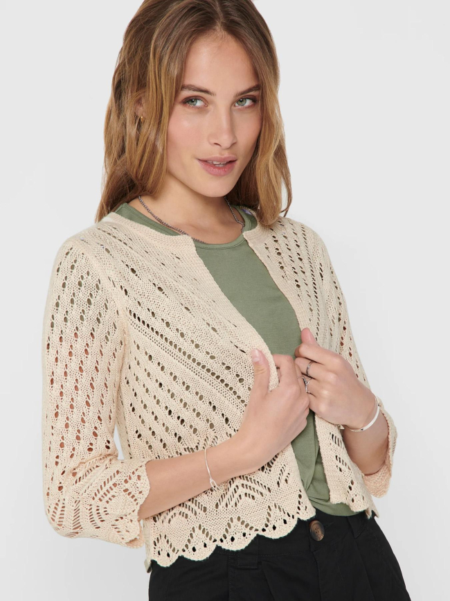 Gilet crop en maille ajouré sun beige femme - Jdy