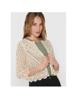 Gilet crop en maille ajouré sun beige femme - Jdy