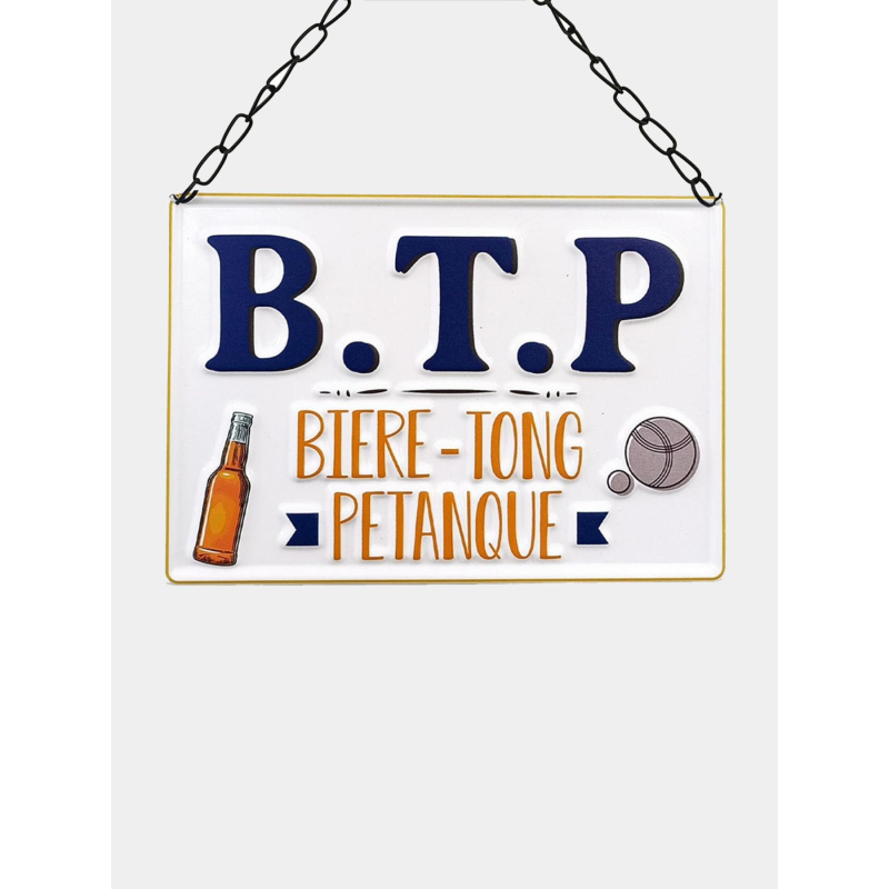 Plaque en métal bière tong pétanque blanc - STC