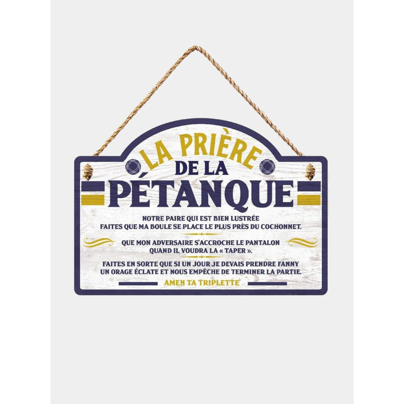 Plaque en bois prière de la pétanque blanc - STC