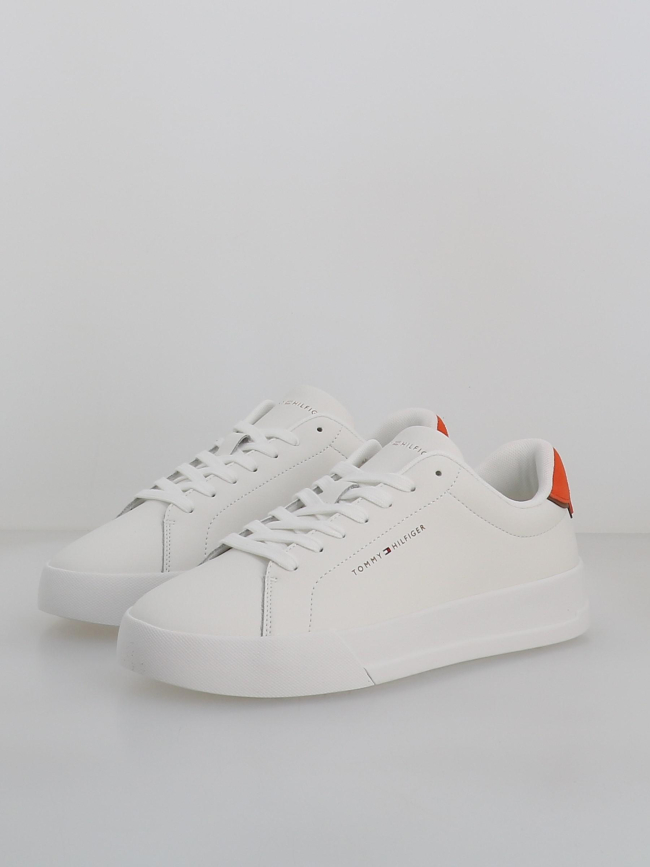 Baskets en cuir court detail blanc orange homme - Tommy Hilfiger