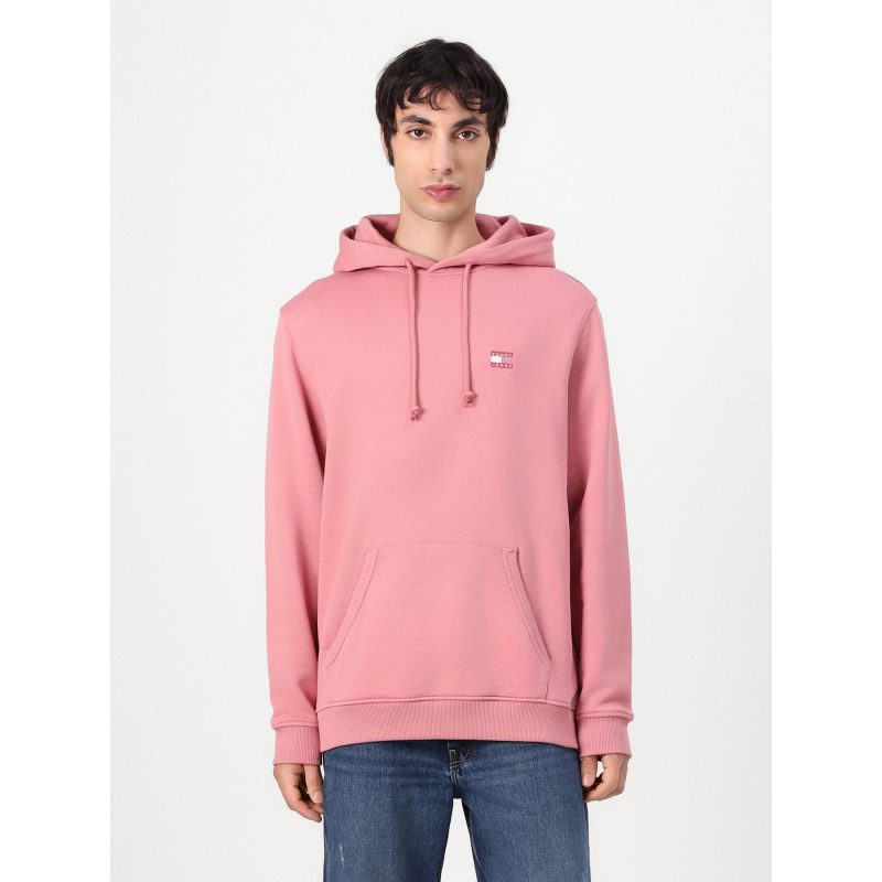 Sweat à capuche tommy badge rose homme - Tommy Jeans