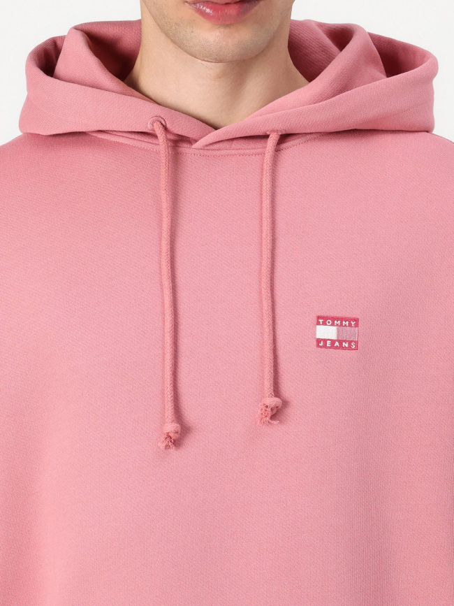 Sweat à capuche tommy badge rose homme - Tommy Jeans