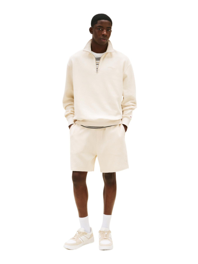 Sweat à tissage alvéolé et col zippé beige homme - Tommy Jeans