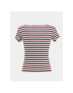 T-shirt ajusté à rayures et col ve blanc femme - Tommy Jeans