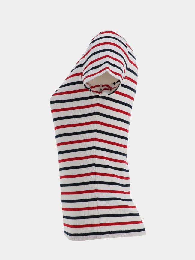 T-shirt ajusté à rayures et col ve blanc femme - Tommy Jeans