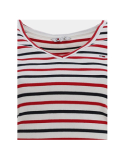 T-shirt ajusté à rayures et col ve blanc femme - Tommy Jeans