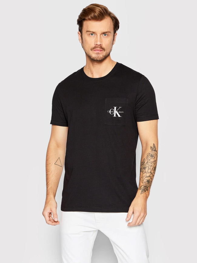 T-shirt à poche monologo slim noir homme - Calvin Klein Jeans