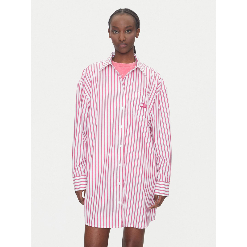 Robe chemise oversize courte a rayures blanc femme - Tommy Jeans