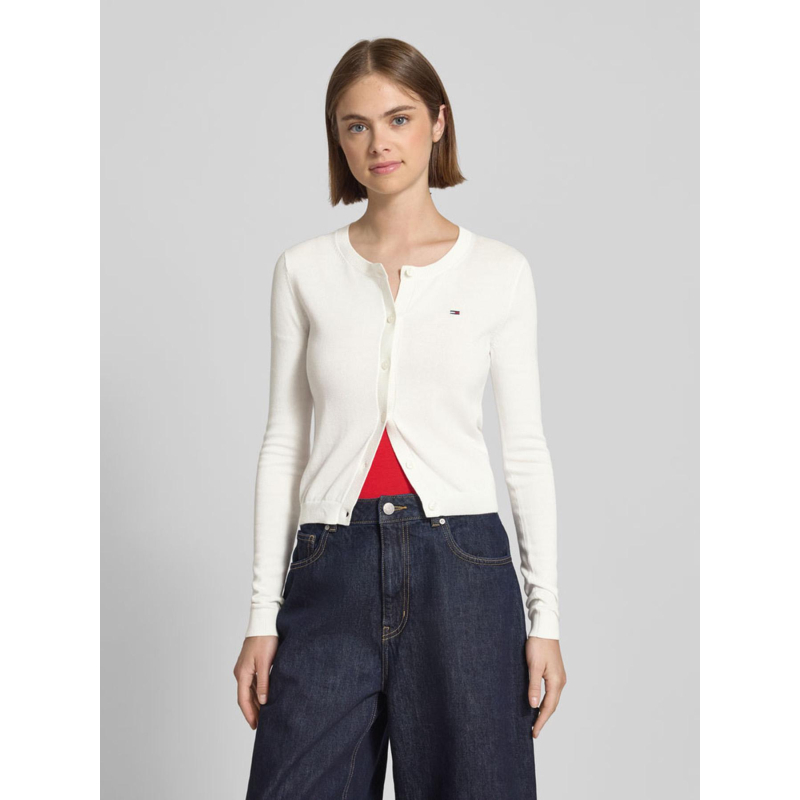 Cardigan ajusté à col ras-du-cou blanc femme - Tommy Jeans
