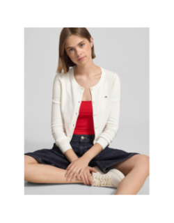 Cardigan ajusté à col ras-du-cou blanc femme - Tommy Jeans