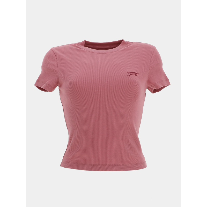 T-shirt ajusté côtelé à manches courtes rose femme - Tommy Jeans