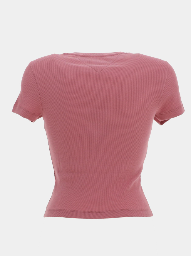 T-shirt ajusté côtelé à manches courtes rose femme - Tommy Jeans