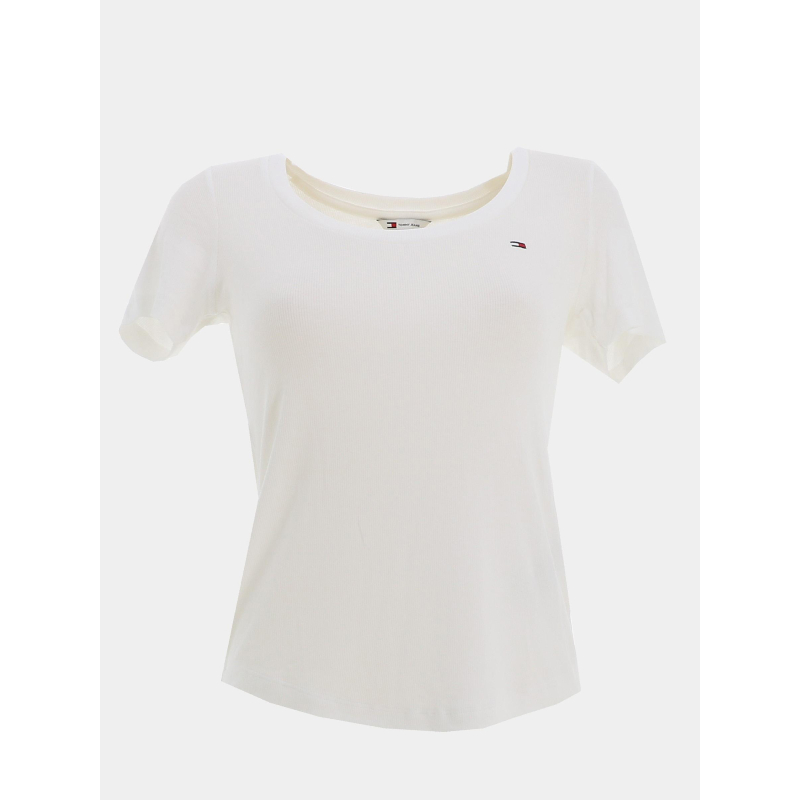 T-shirt ajusté côtelé à manches courtes blanc femme - Tommy Jeans