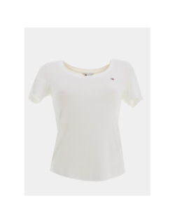 T-shirt ajusté côtelé à manches courtes blanc femme - Tommy Jeans