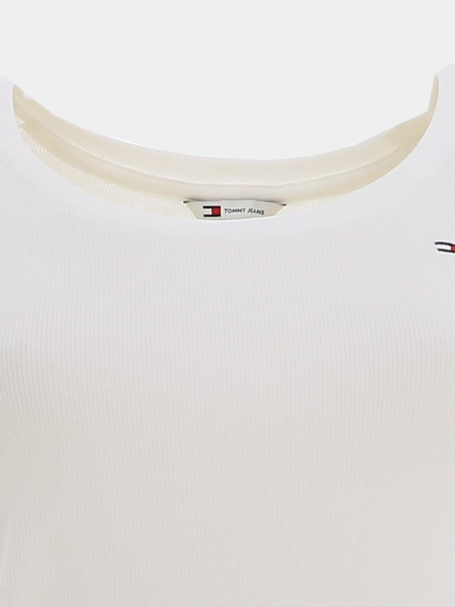 T-shirt ajusté côtelé à manches courtes blanc femme - Tommy Jeans