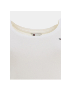 T-shirt ajusté côtelé à manches courtes blanc femme - Tommy Jeans