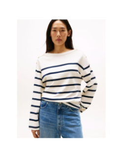 Haut à rayures et col bateau écru femme - Tommy Hilfiger