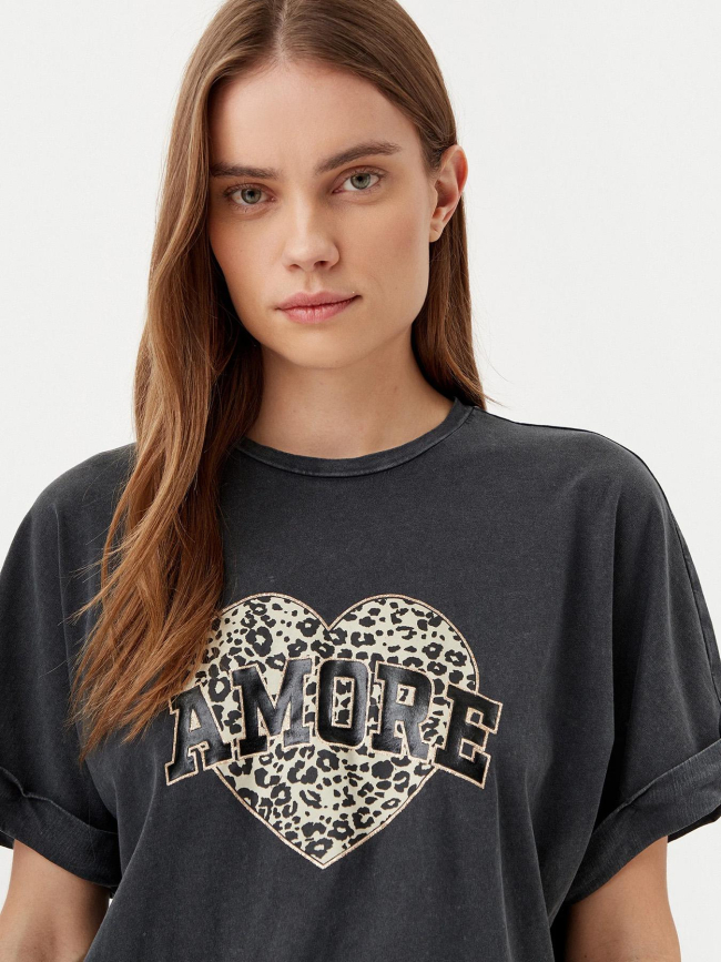 T-shirt lucy coeur léopard gris anthracite femme - Only
